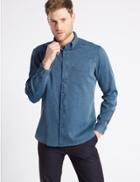 Marks & Spencer Pure Cotton Waffle Shirt With Pocket Chambray
