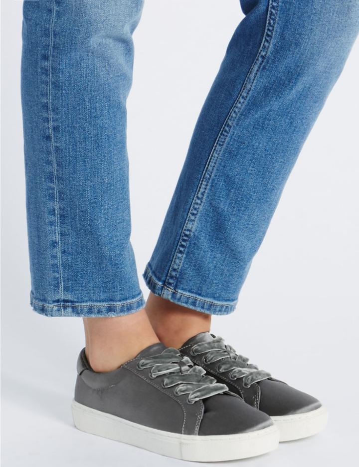 Marks & Spencer Lace-up Satin Velvet Trainers Grey