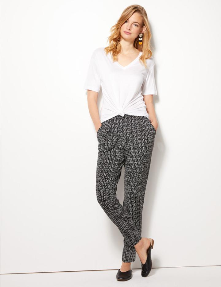 Marks & Spencer Printed Ankle Grazer Peg Trousers Black Mix