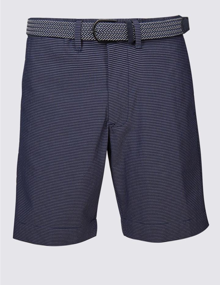Marks & Spencer Cotton Rich Seersucker Striped Shorts Blue Mix