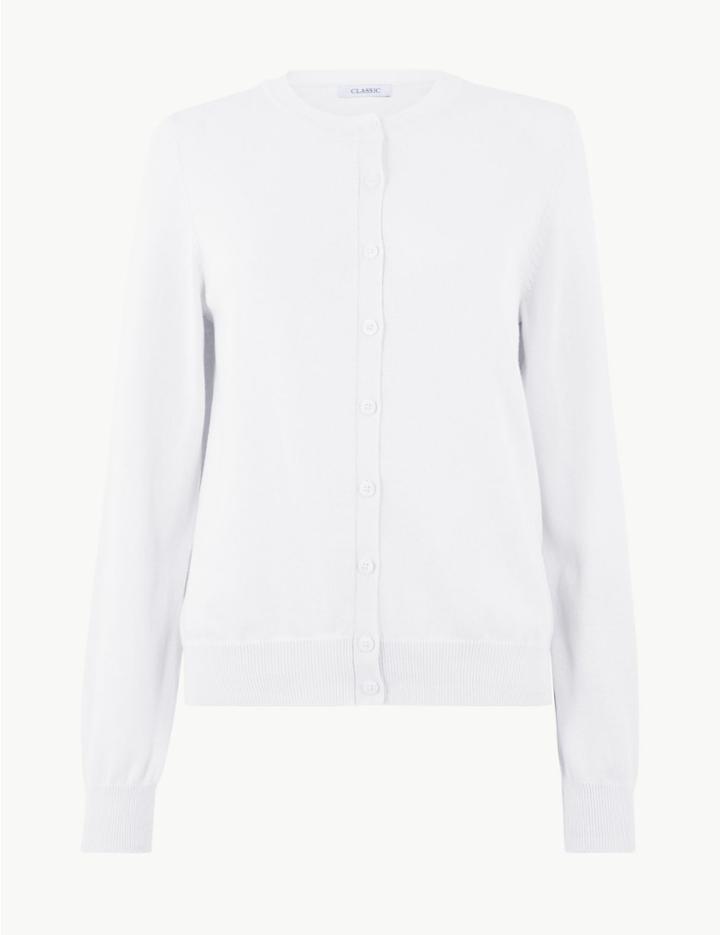 Marks & Spencer Pure Cotton Textured Round Neck Cardigan Soft White