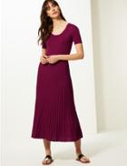 Marks & Spencer Ribbed Round Neck Short Sleeve Knitted Dress Magenta
