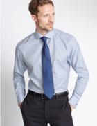 Marks & Spencer 2in Longer Pure Cotton Tailored Fit Shirt Blue Mix