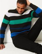 Marks & Spencer Pure Cotton Striped Jumper Green Mix