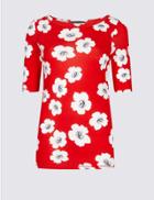 Marks & Spencer Pure Cotton Floral Print T-shirt Red Mix