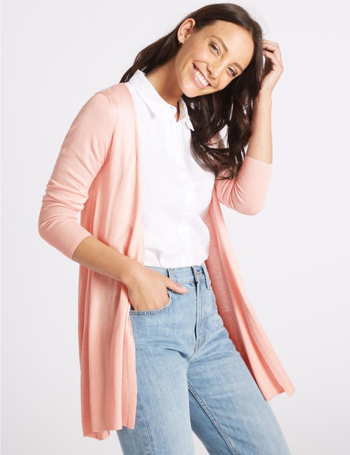 Marks & Spencer Open Front Ribbed Cardigan Bubblegum