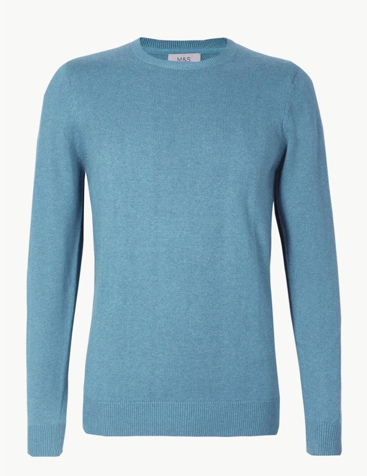 Marks & Spencer Pure Cotton Crew Neck Jumper Dusty Blue