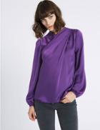 Marks & Spencer Round Neck Long Sleeve Shell Top Deep Purple