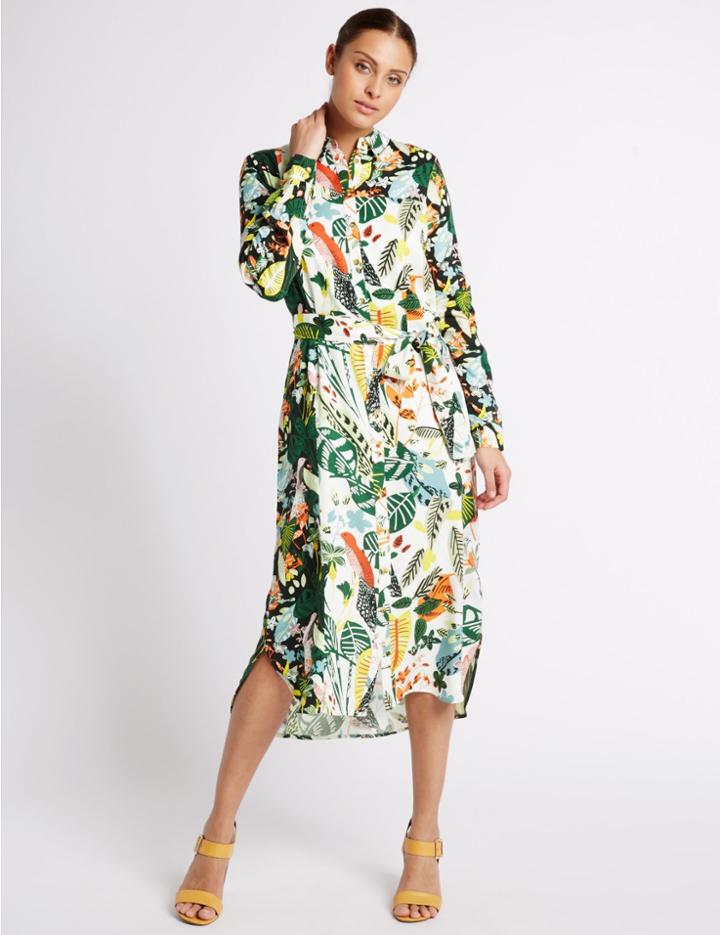 Marks & Spencer Printed Long Sleeve Shirt Dress Multi