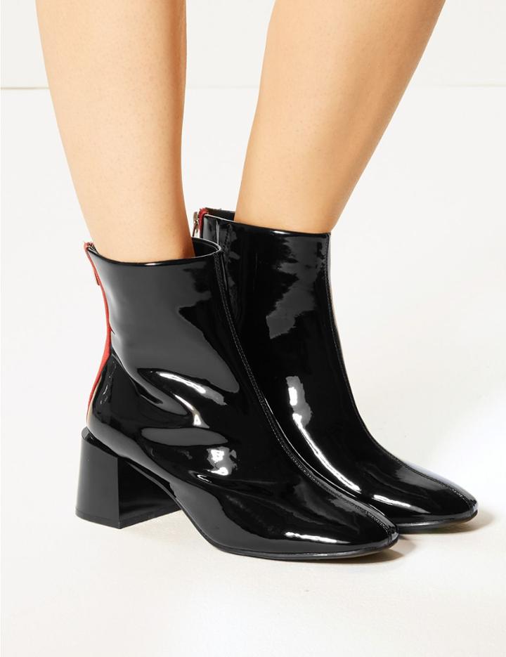 Marks & Spencer Wide Fit Patent Ankle Boots Black