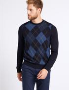 Marks & Spencer Pure Lambswool Argyle Jumper Navy Mix