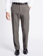 Marks & Spencer Regular Fit Textured Flat Front Trousers Grey Mix