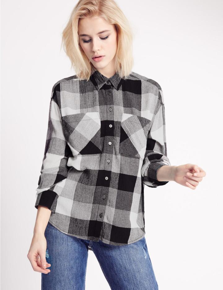 Marks & Spencer Checked Long Sleeve Shirt Black Mix