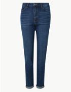 Marks & Spencer Mid Rise Relaxed Slim Jeans Med Blue Denim