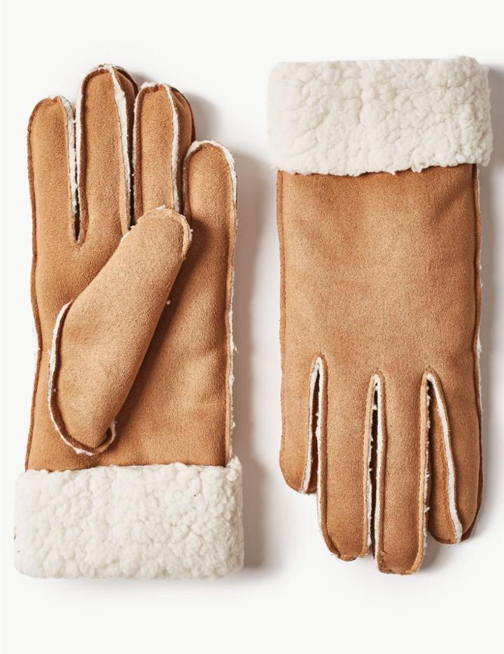Marks & Spencer Faux Shearling Gloves Tan