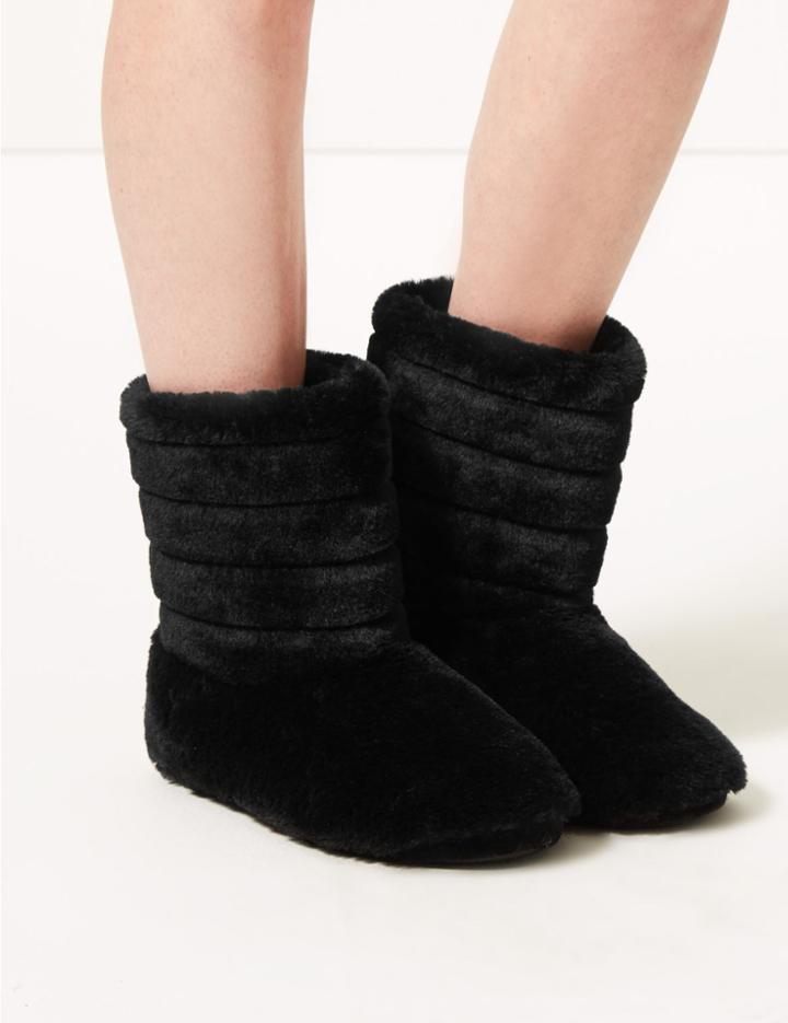 Marks & Spencer Fur Striped Slipper Boots Black
