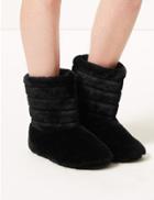 Marks & Spencer Fur Striped Slipper Boots Black