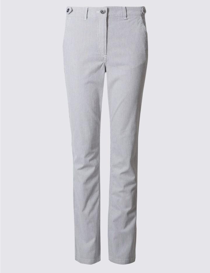 Marks & Spencer Cotton Rich Striped Chinos Navy Mix