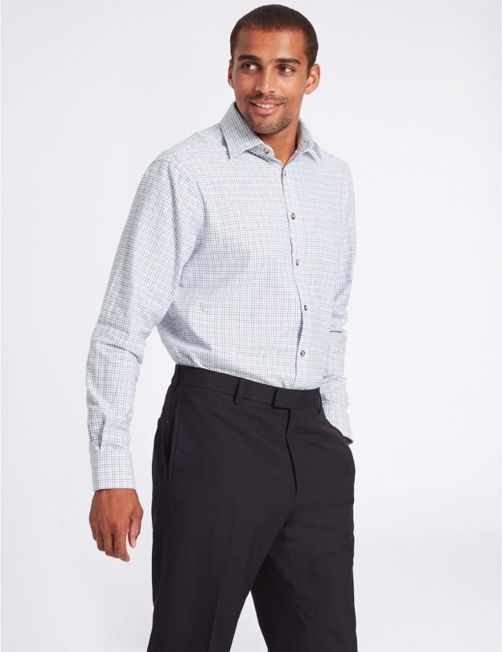 Marks & Spencer Pure Cotton Regular Fit Shirt Blue Mix