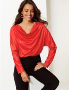 Marks & Spencer Satin Cowl Neck Long Sleeve Top Scarlet