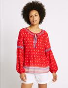 Marks & Spencer Pure Modal Printed Long Sleeve Blouse Red Mix