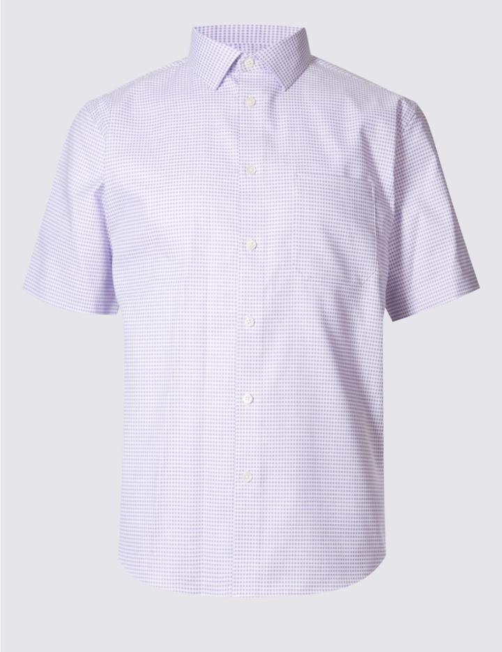 Marks & Spencer Pure Cotton Square Textured Shirt Violet
