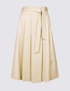 Marks & Spencer Cotton Rich Belted Full Midi Skirt Camel