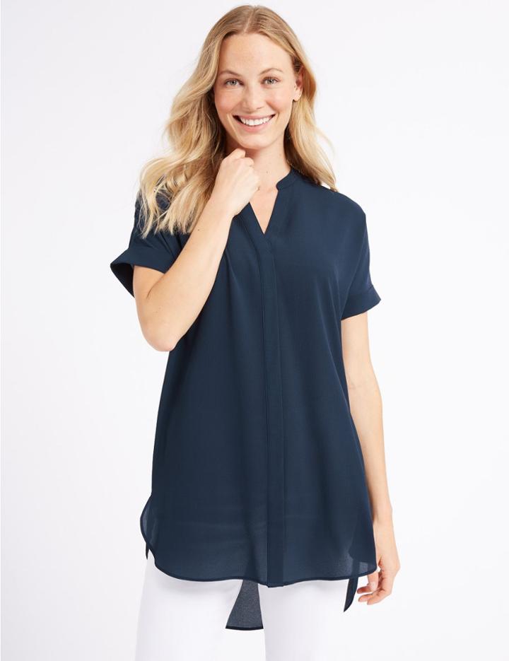 Marks & Spencer Longline Notch Neck Short Sleeve Blouse Navy