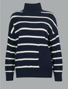 Marks & Spencer Pure Cashmere Striped Turtle Neck Jumper Multi