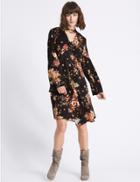 Marks & Spencer Jacquard Floral Long Sleeve Swing Dress Black Mix