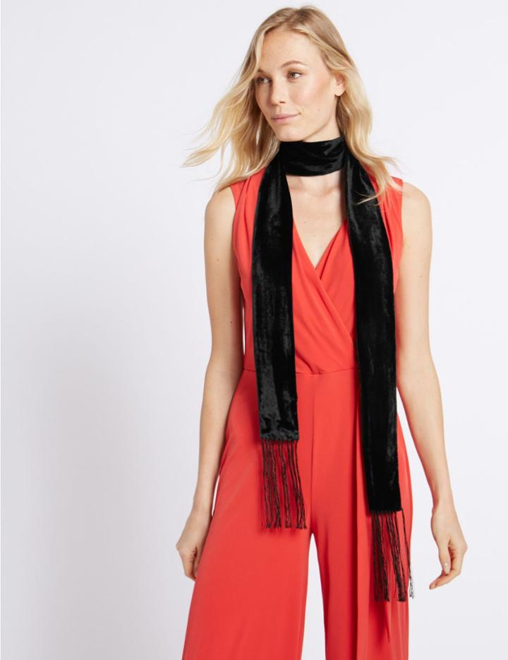 Marks & Spencer Velvet Skinny Tassel Scarf Black