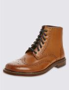 Marks & Spencer Leather Lace-up Brogue Boots Tan