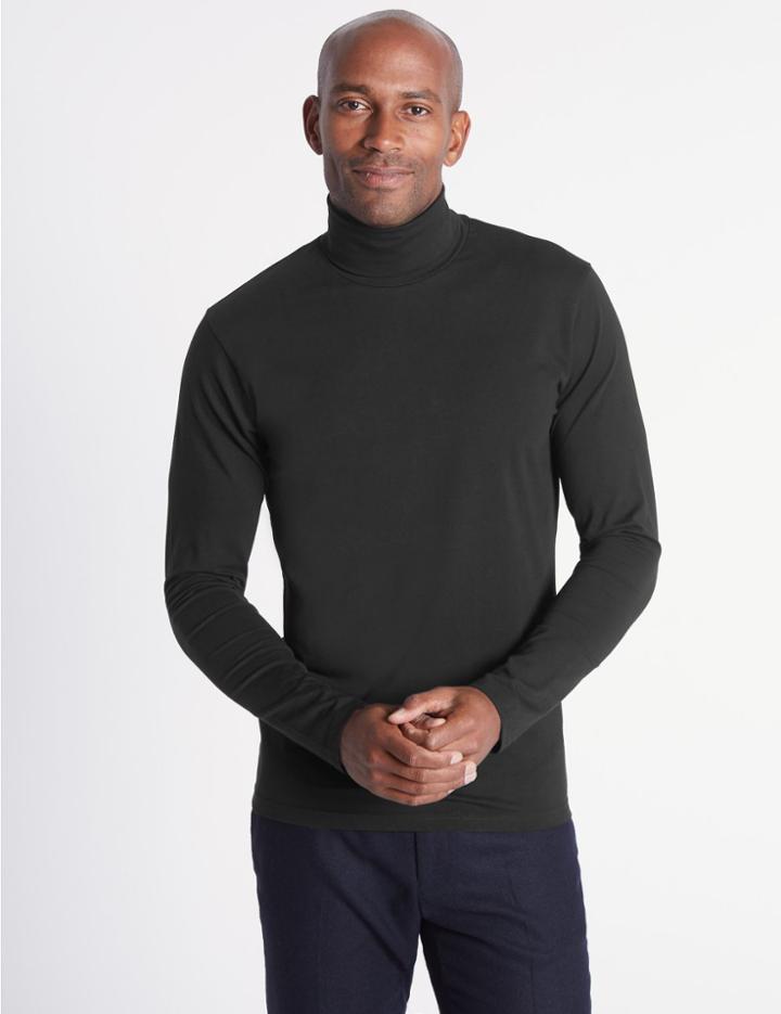 Marks & Spencer Cotton Rich Roll Neck Top Black