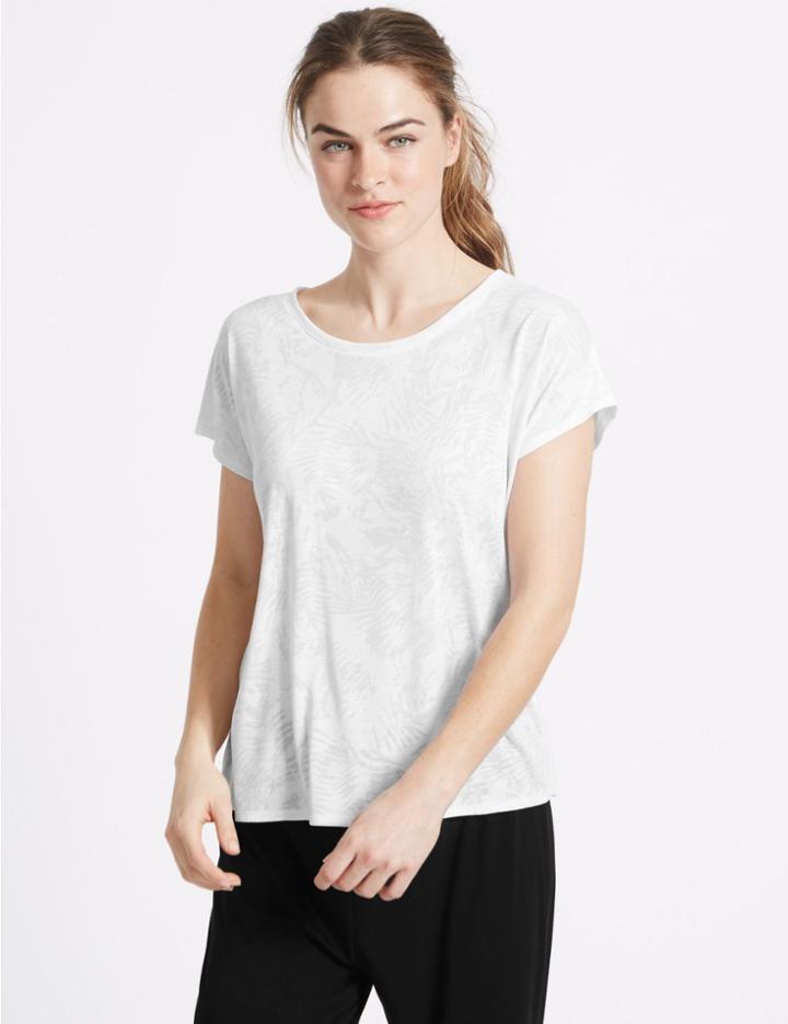 Marks & Spencer Leaf Print Short Sleeve T-shirt White