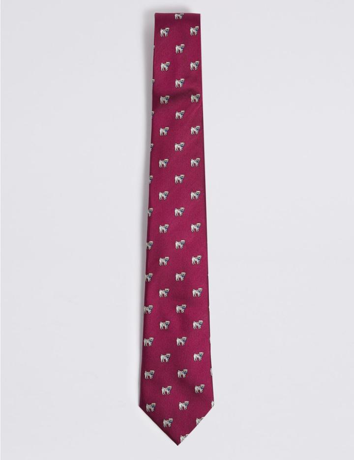 Marks & Spencer Pure Silk Novelty Tie Magenta Mix