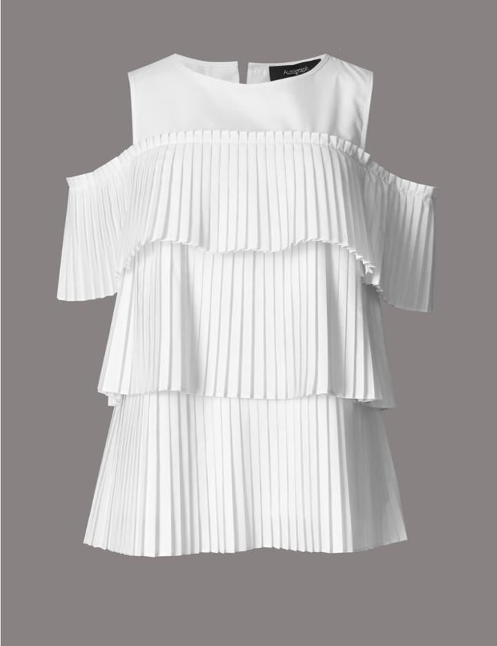 Marks & Spencer Ruffle Cold Shoulder Short Sleeve Blouse White