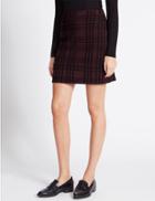 Marks & Spencer Checked A-line Skirt Burgundy Mix
