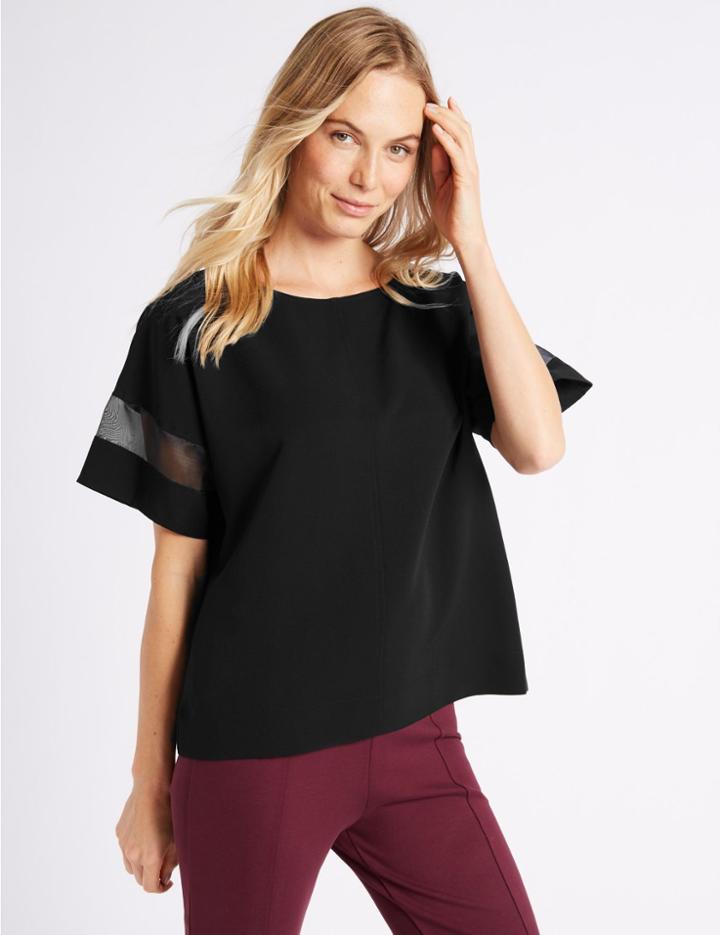 Marks & Spencer Round Neck Half Sleeve Kimono Shell Top Black