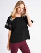 Marks & Spencer Round Neck Half Sleeve Kimono Shell Top Black