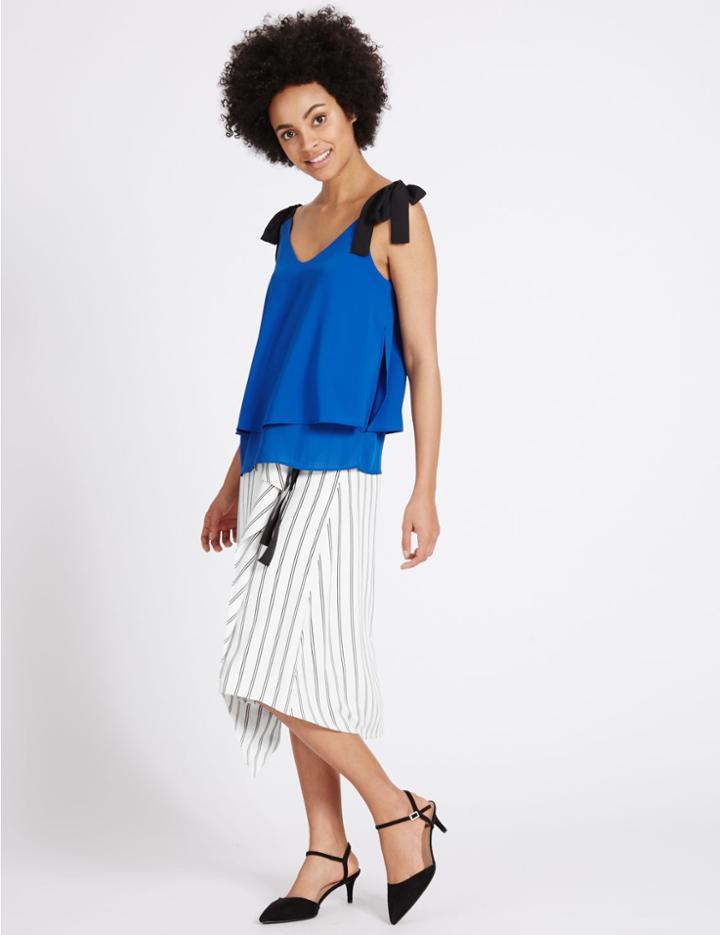 Marks & Spencer Asymmetric Striped A-line Midi Skirt White Mix