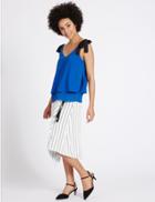 Marks & Spencer Asymmetric Striped A-line Midi Skirt White Mix