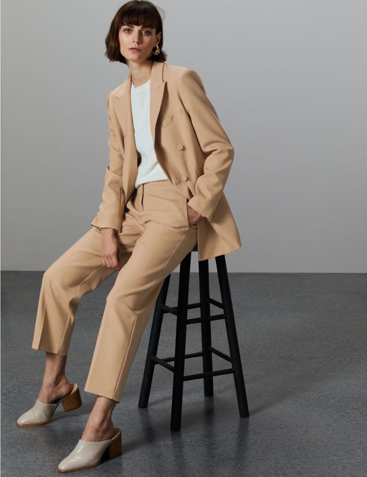 Marks & Spencer Tailored Straight Leg Trousers Beige