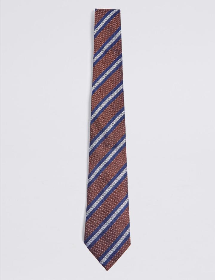Marks & Spencer Pure Silk Striped Tie Rust Mix