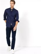 Marks & Spencer Cotton Rich Slim Fit Shirt With Stretch Navy