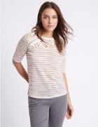 Marks & Spencer Striped Half Sleeve T-shirt Stone Mix