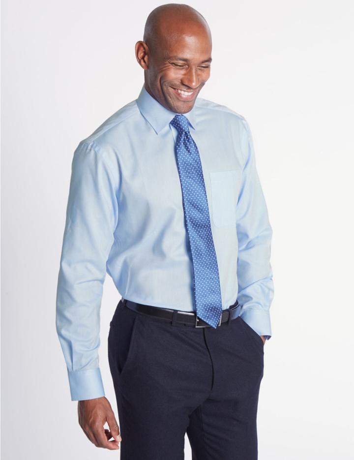 Marks & Spencer 2 Pack Regular Fit Shirts With Tie Blue