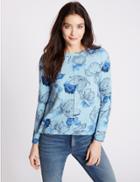 Marks & Spencer Floral Print Long Sleeve Jersey Top Blue Mix