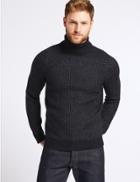 Marks & Spencer Supersoft Roll Neck Jumper With Wool Navy