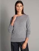 Marks & Spencer Pure Cashmere Ribbed Round Neck Jumper Mid Grey