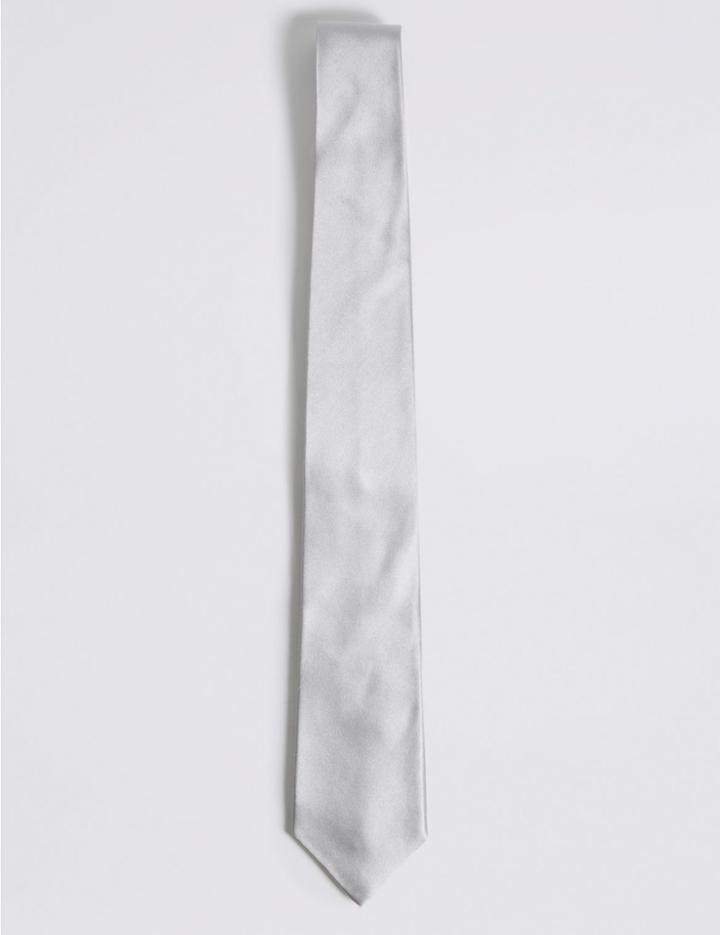 Marks & Spencer Pure Silk Tie & Pocket Square Set Silver